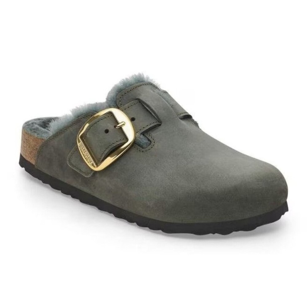Birkenstock Boston Big Buckle Shearling Clogs Thyme Suede – Women’s 7/38